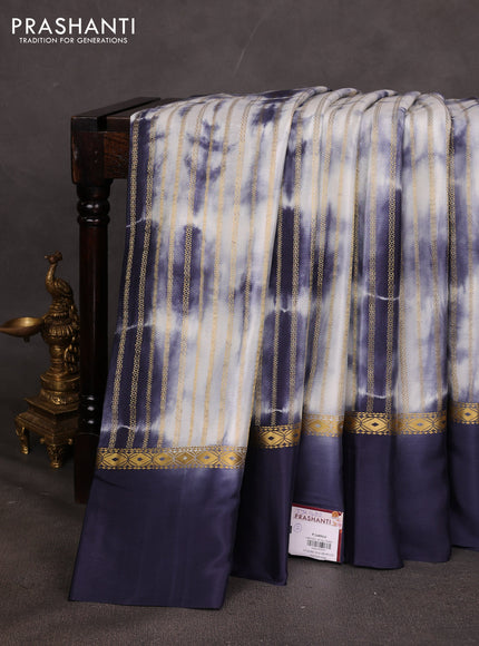 Pure mysore silk saree dark grey with allover zari weaves & shibori prints and zari woven simple border
