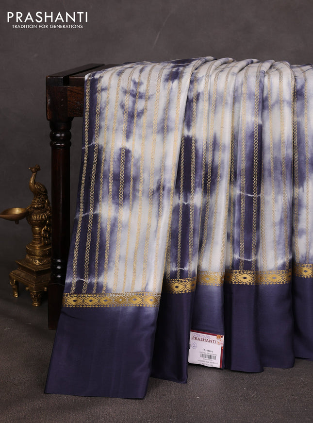 Pure mysore silk saree dark grey with allover zari weaves & shibori prints and zari woven simple border