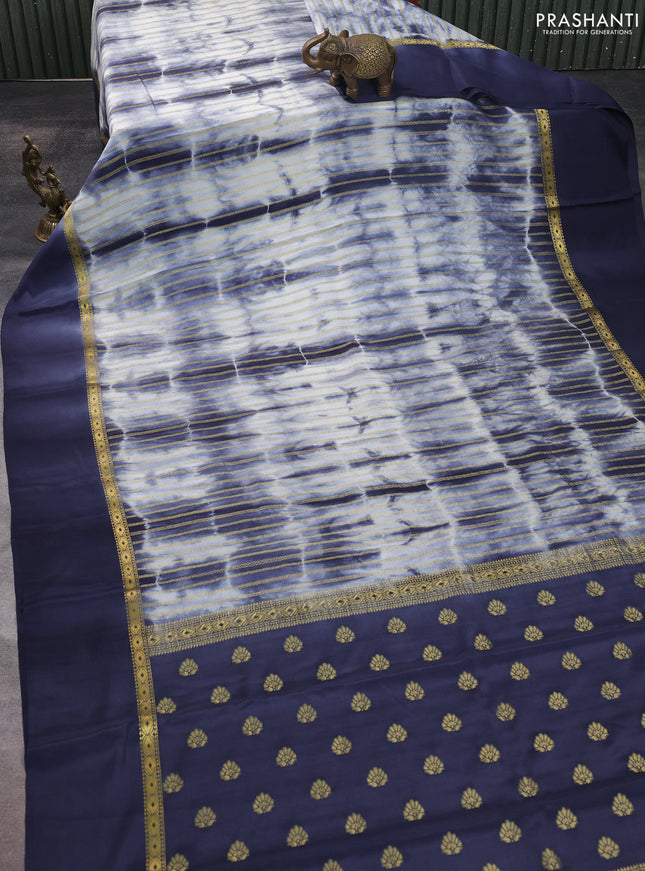 Pure mysore silk saree dark grey with allover zari weaves & shibori prints and zari woven simple border
