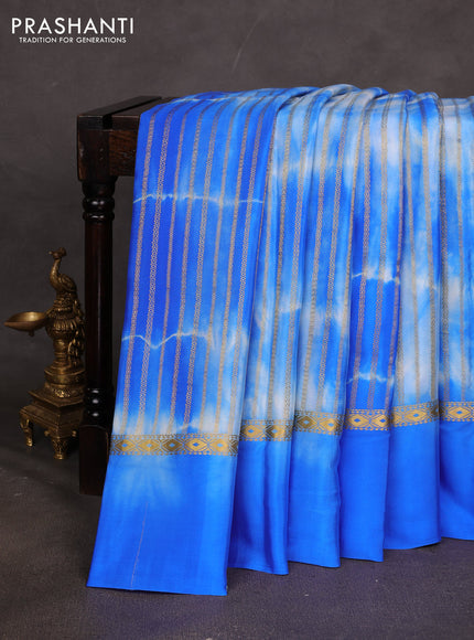 Pure mysore silk saree royal blue with allover zari weaves & shibori prints and zari woven simple border