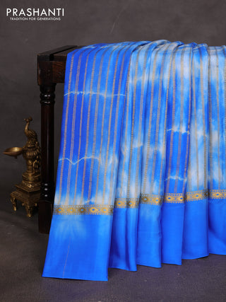 Pure mysore silk saree royal blue with allover zari weaves & shibori prints and zari woven simple border