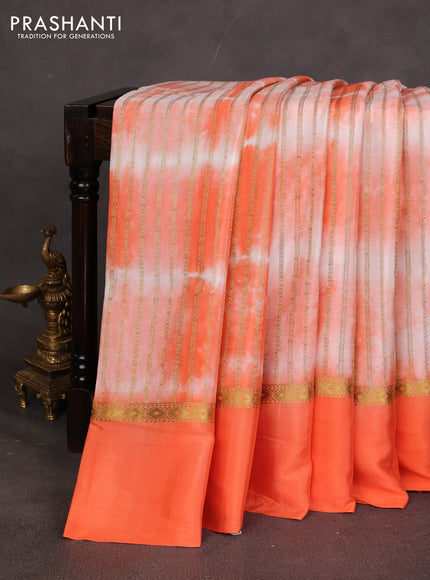 Pure mysore silk saree orange with allover zari weaves & shibori prints and zari woven simple border
