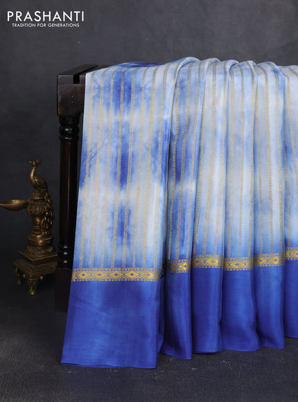Pure mysore silk saree indigo blue with allover zari weaves & shibori prints and zari woven simple border