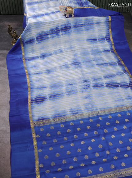 Pure mysore silk saree indigo blue with allover zari weaves & shibori prints and zari woven simple border