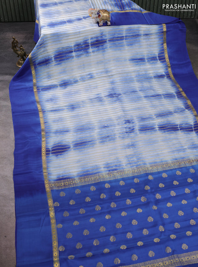 Pure mysore silk saree indigo blue with allover zari weaves & shibori prints and zari woven simple border