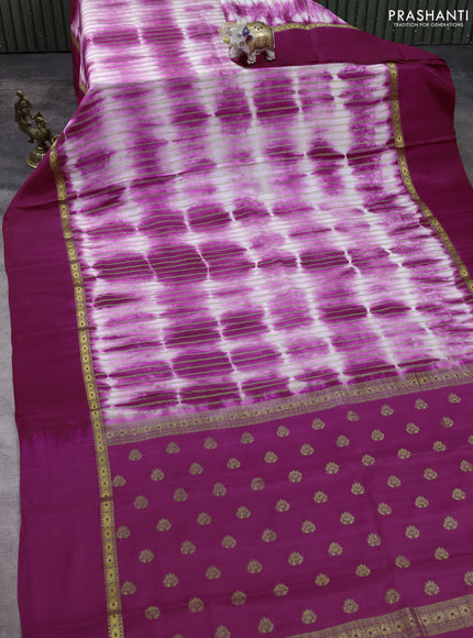 Pure mysore silk saree wine shade with allover zari weaves & shibori prints and zari woven simple border