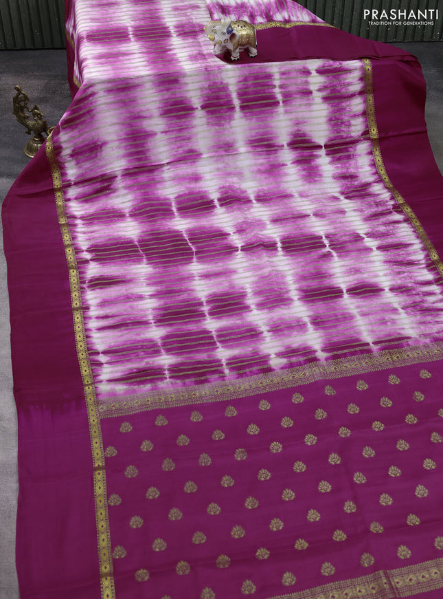 Pure mysore silk saree wine shade with allover zari weaves & shibori prints and zari woven simple border