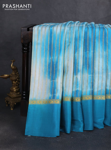 Pure mysore silk saree peacock green with allover zari weaves & shibori prints and zari woven simple border