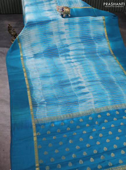Pure mysore silk saree peacock green with allover zari weaves & shibori prints and zari woven simple border