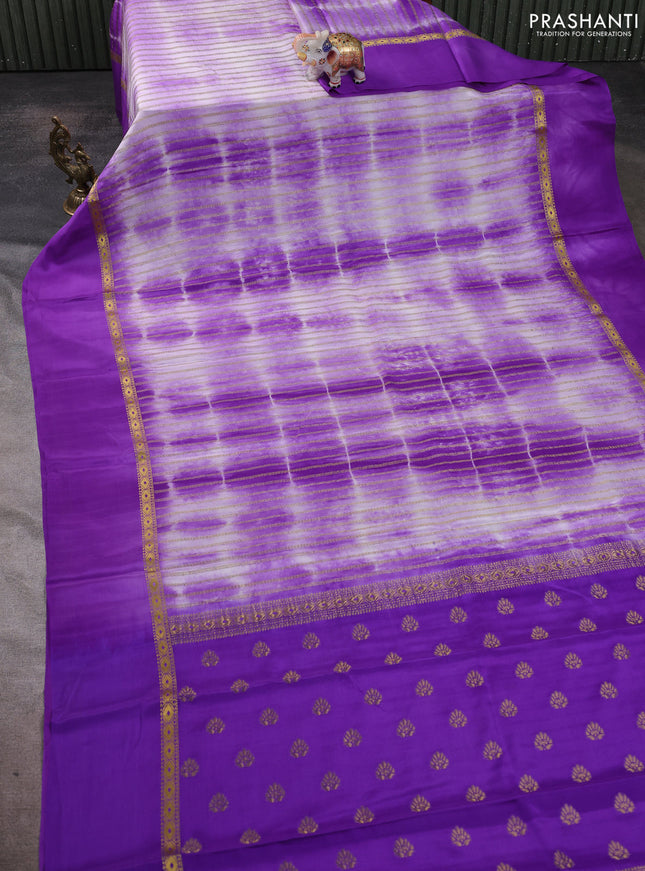 Pure mysore silk saree purple with allover zari weaves & shibori prints and zari woven simple border