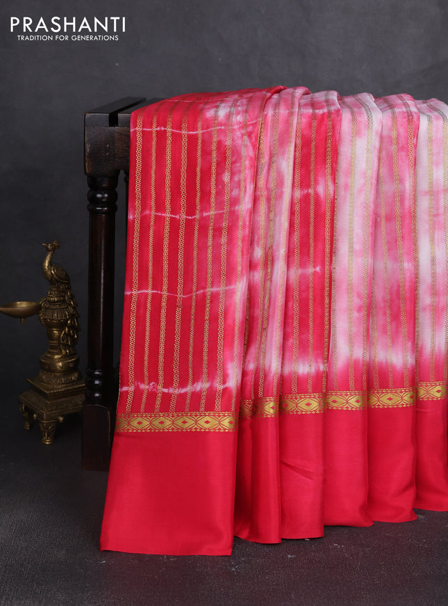 Pure mysore silk saree tomato pink with allover zari weaves & shibori prints and zari woven simple border
