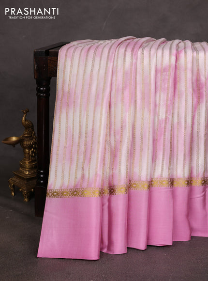 Pure mysore silk saree pastel pink with allover zari weaves & shibori prints and zari woven simple border