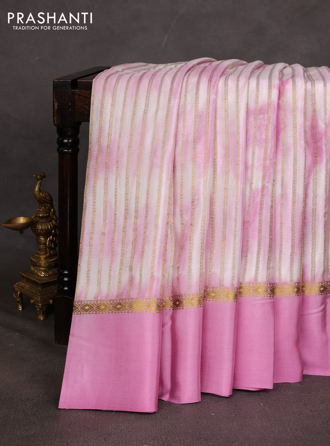 Pure mysore silk saree pastel pink with allover zari weaves & shibori prints and zari woven simple border