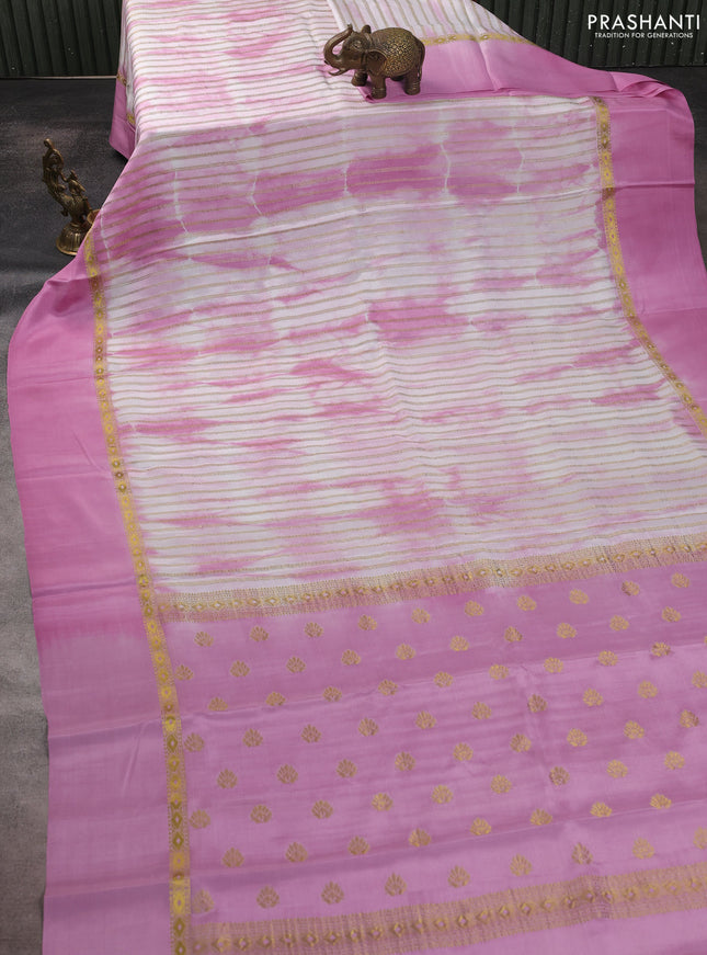 Pure mysore silk saree pastel pink with allover zari weaves & shibori prints and zari woven simple border