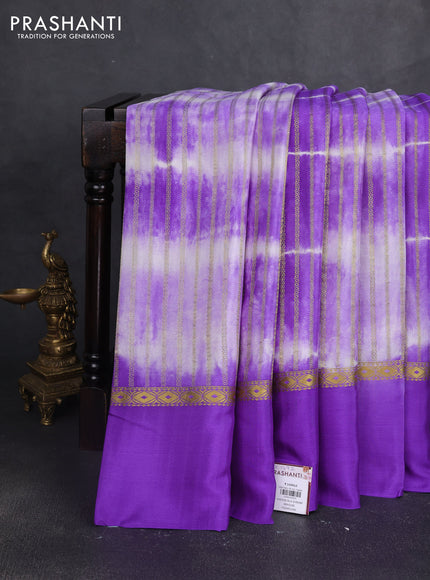Pure mysore silk saree lavender with allover zari weaves & shibori prints and zari woven simple border