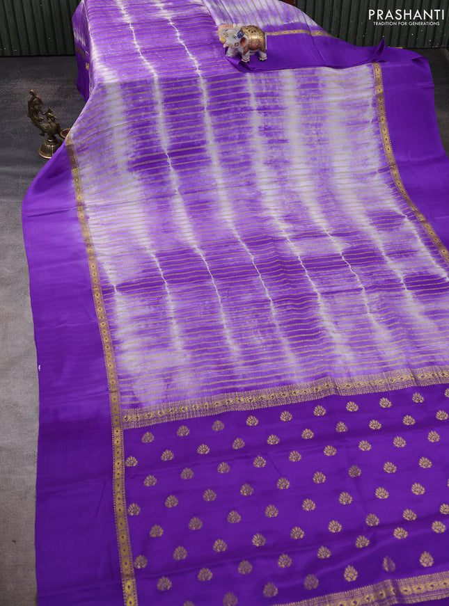 Pure mysore silk saree lavender with allover zari weaves & shibori prints and zari woven simple border