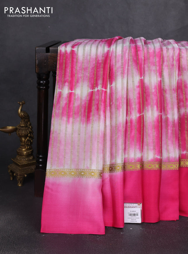 Pure mysore silk saree pink with allover zari weaves & shibori prints and zari woven simple border