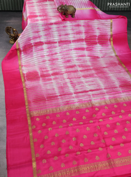 Pure mysore silk saree pink with allover zari weaves & shibori prints and zari woven simple border