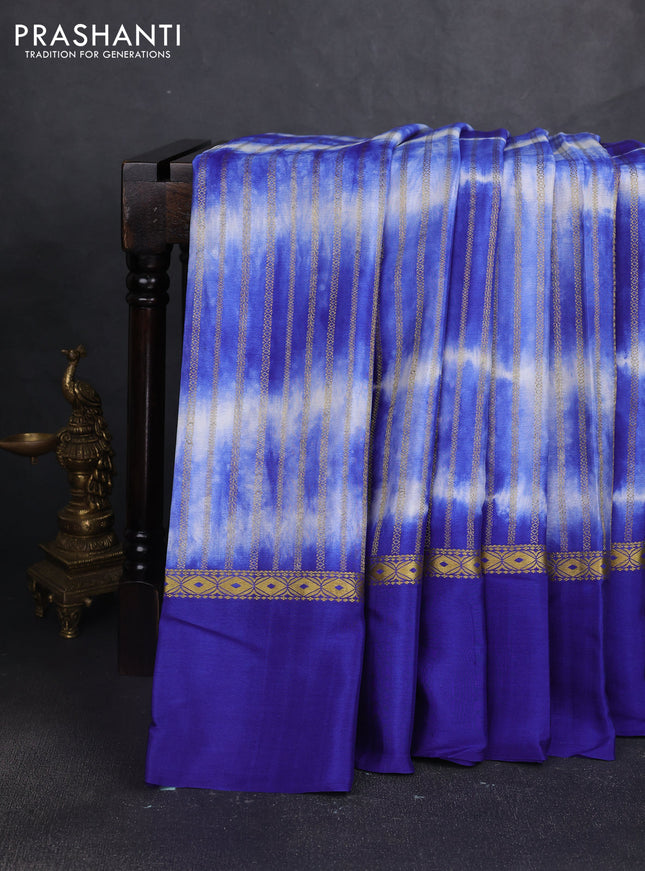 Pure mysore silk saree blue with allover zari weaves & shibori prints and zari woven simple border