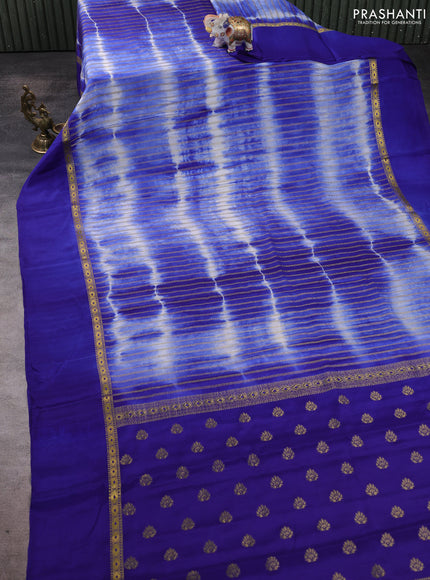 Pure mysore silk saree blue with allover zari weaves & shibori prints and zari woven simple border