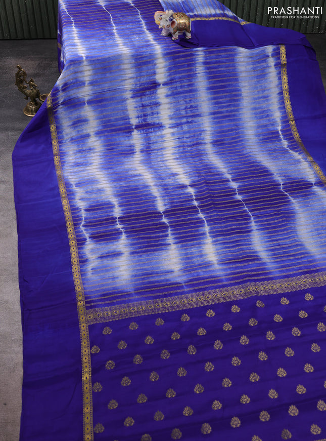 Pure mysore silk saree blue with allover zari weaves & shibori prints and zari woven simple border