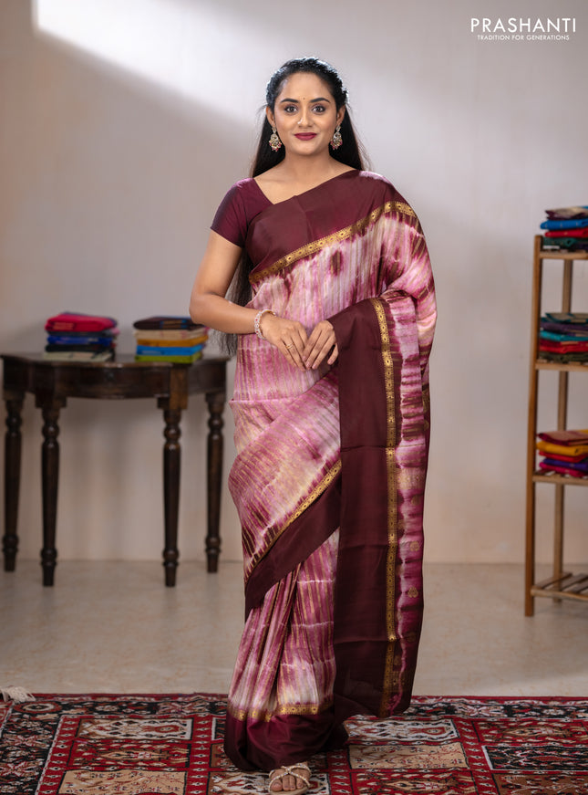 Pure mysore silk saree deep maroon with allover zari weaves & shibori prints and zari woven simple border