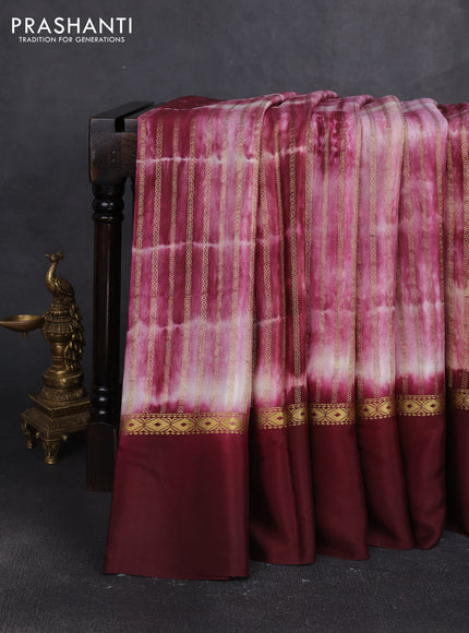 Pure mysore silk saree deep maroon with allover zari weaves & shibori prints and zari woven simple border