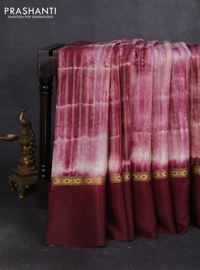 Pure mysore silk saree deep maroon with allover zari weaves & shibori prints and zari woven simple border