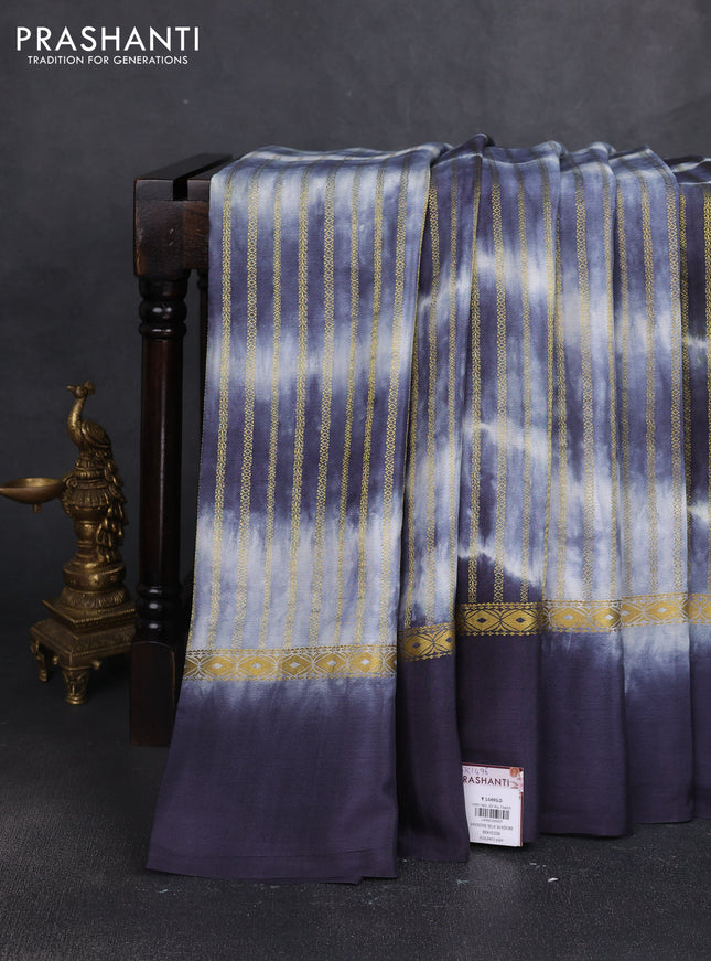 Pure mysore silk saree dark grey with allover zari weaves & shibori prints and zari woven simple border