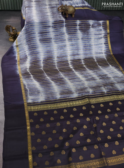 Pure mysore silk saree dark grey with allover zari weaves & shibori prints and zari woven simple border