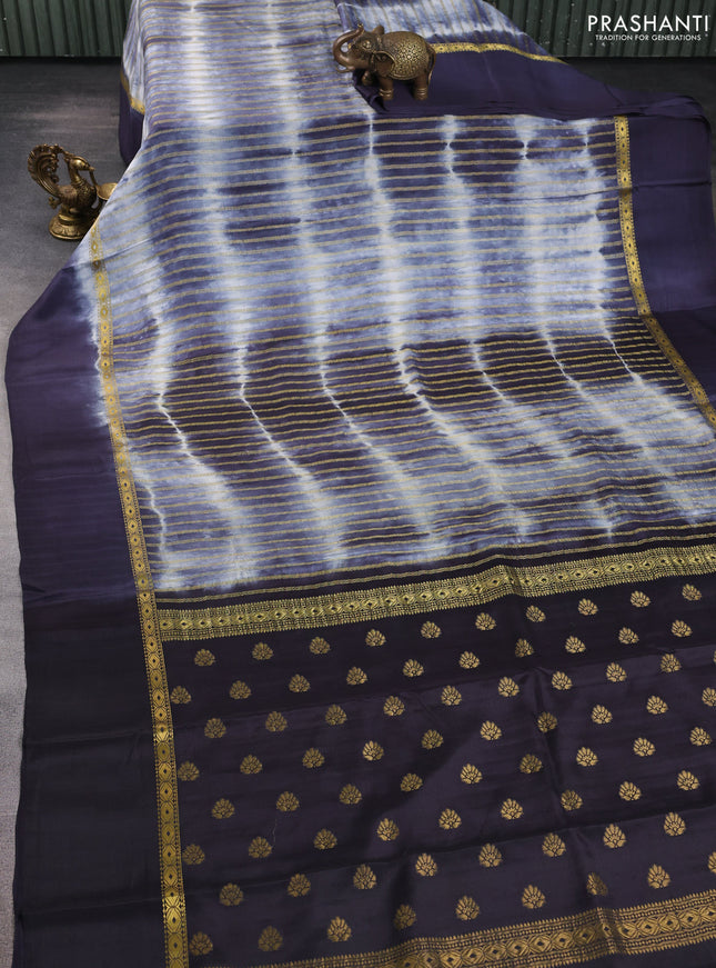 Pure mysore silk saree dark grey with allover zari weaves & shibori prints and zari woven simple border