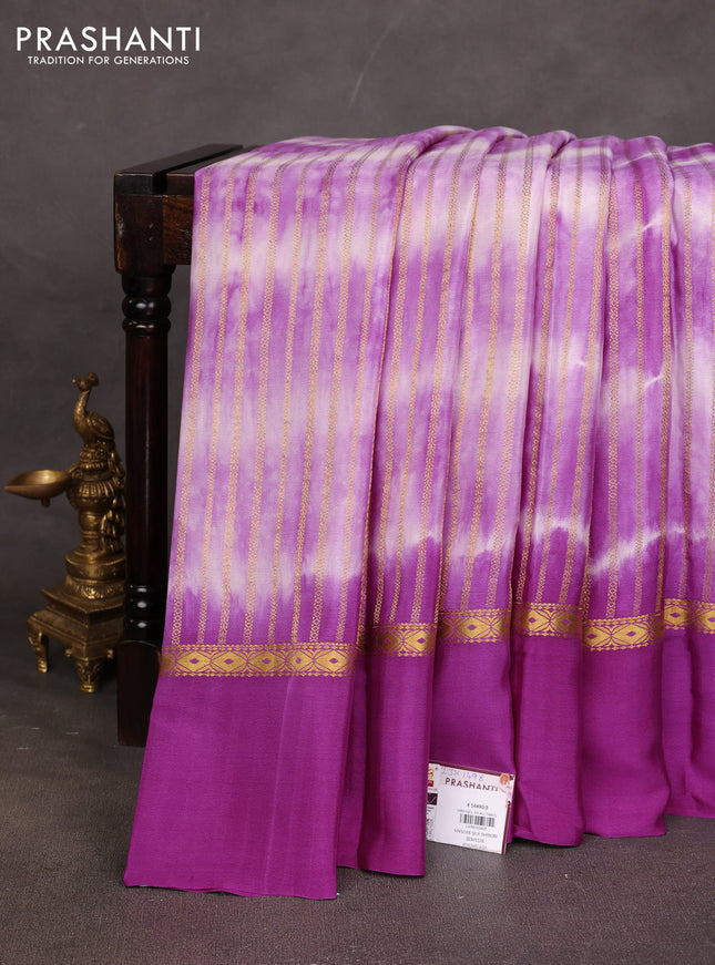 Pure mysore silk saree purple with allover zari weaves & shibori prints and zari woven simple border