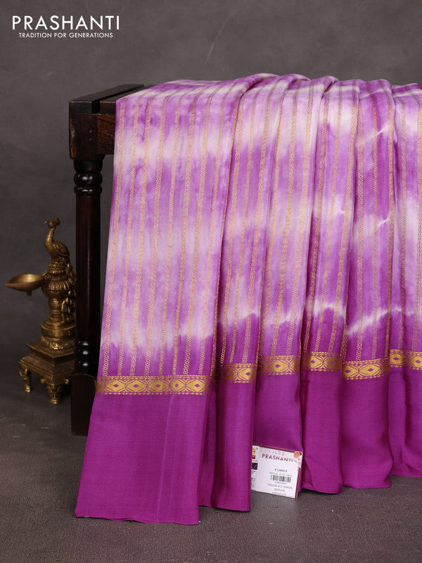 Pure mysore silk saree purple with allover zari weaves & shibori prints and zari woven simple border