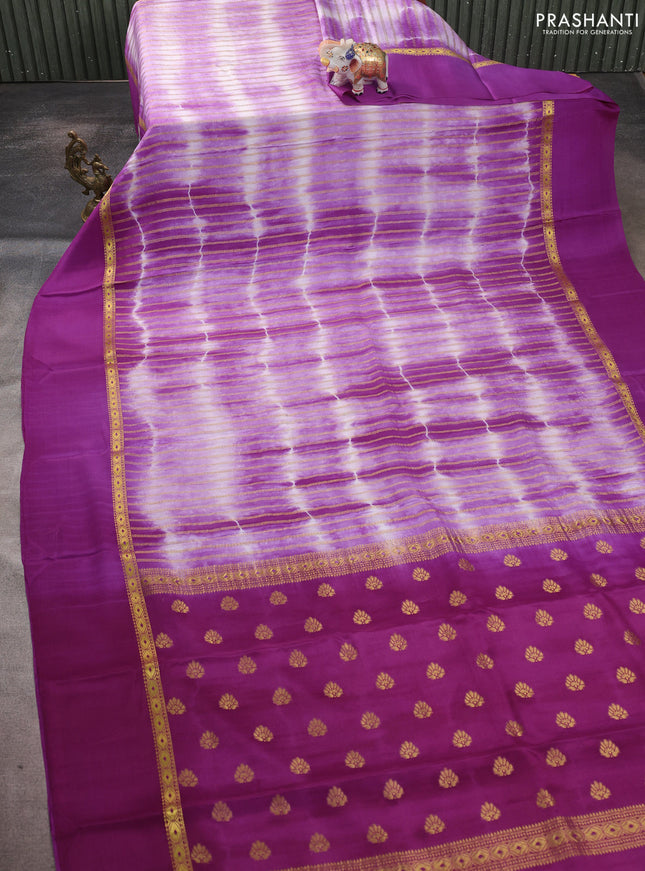 Pure mysore silk saree purple with allover zari weaves & shibori prints and zari woven simple border