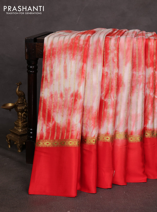 Pure mysore silk saree red with allover zari weaves & shibori prints and zari woven simple border