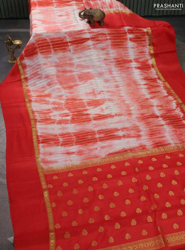 Pure mysore silk saree red with allover zari weaves & shibori prints and zari woven simple border