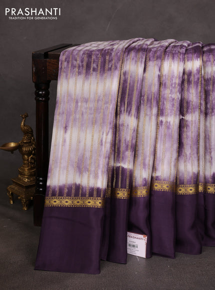 Pure mysore silk saree deep jamun with allover zari weaves & shibori prints and zari woven simple border