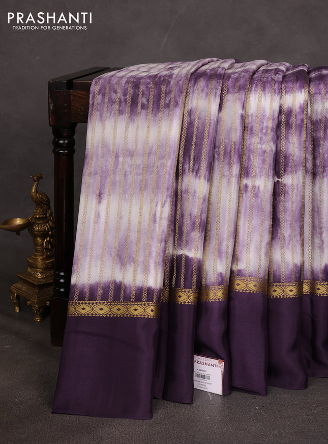 Pure mysore silk saree deep jamun with allover zari weaves & shibori prints and zari woven simple border