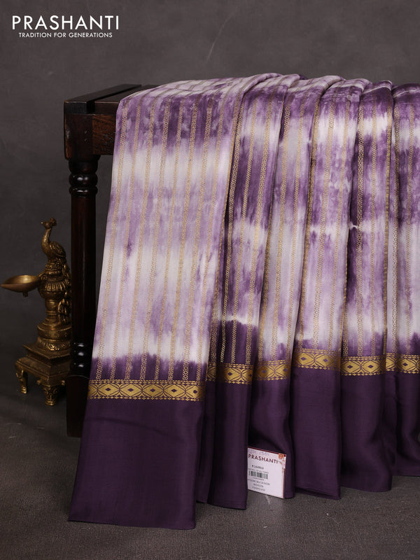 Pure mysore silk saree deep jamun with allover zari weaves & shibori prints and zari woven simple border