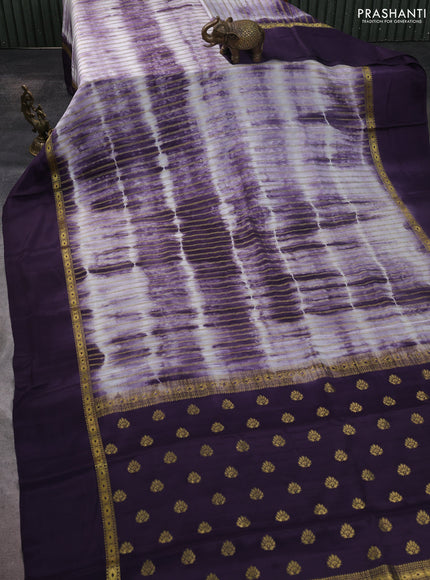 Pure mysore silk saree deep jamun with allover zari weaves & shibori prints and zari woven simple border