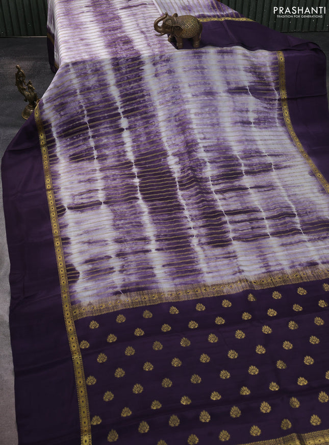 Pure mysore silk saree deep jamun with allover zari weaves & shibori prints and zari woven simple border
