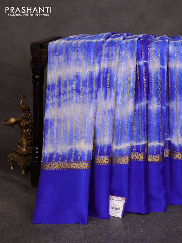 Pure mysore silk saree royal blue with allover zari weaves & shibori prints and zari woven simple border