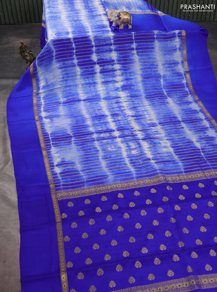Pure mysore silk saree royal blue with allover zari weaves & shibori prints and zari woven simple border