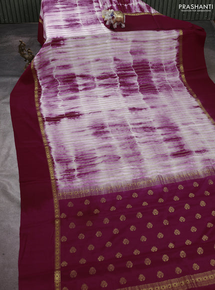 Pure mysore silk saree deep maroon with allover zari weaves & shibori prints and zari woven simple border