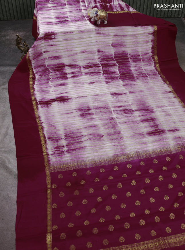 Pure mysore silk saree deep maroon with allover zari weaves & shibori prints and zari woven simple border