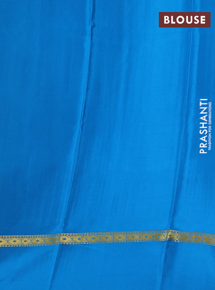 Pure mysore silk saree cs blue with allover zari weaves & shibori prints and zari woven simple border