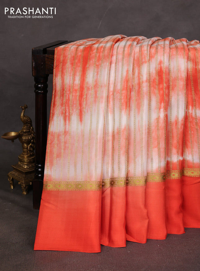 Pure mysore silk saree orange with allover zari weaves & shibori prints and zari woven simple border