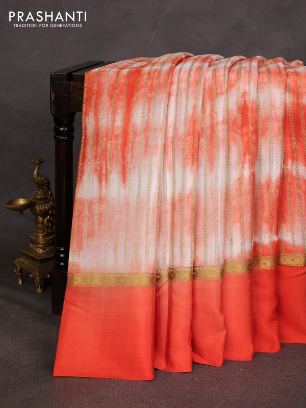 Pure mysore silk saree orange with allover zari weaves & shibori prints and zari woven simple border