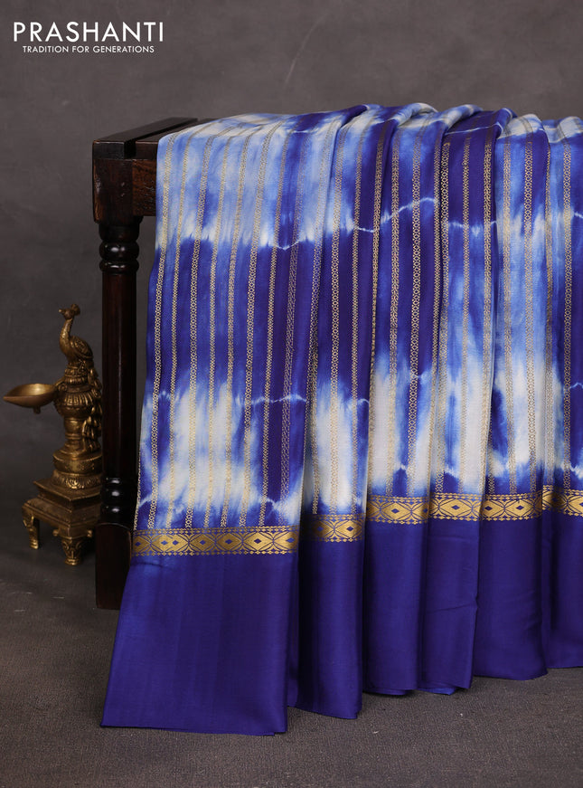 Pure mysore silk saree navy blue with allover zari weaves & shibori prints and zari woven simple border