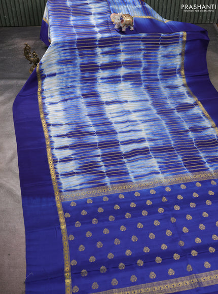 Pure mysore silk saree navy blue with allover zari weaves & shibori prints and zari woven simple border